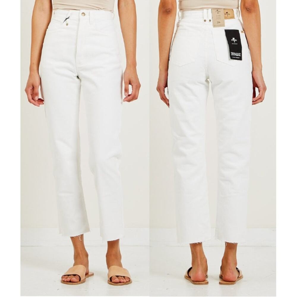 NWT THRILLS Paige High Waisted Raw Hem Cropped Jeans Optic White Women's Size 26